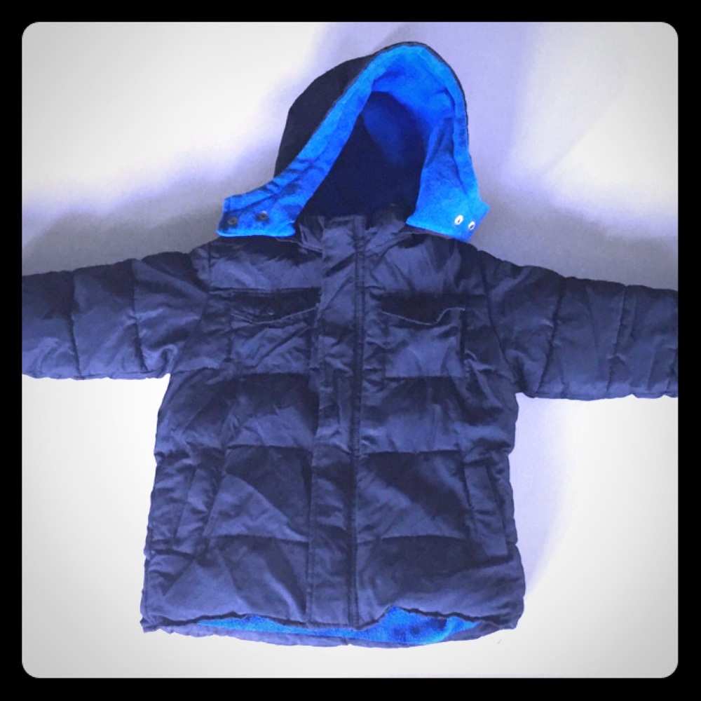 3T Old Navy Blue Puffy Coat with Fleece Lining and Detachable Hood
